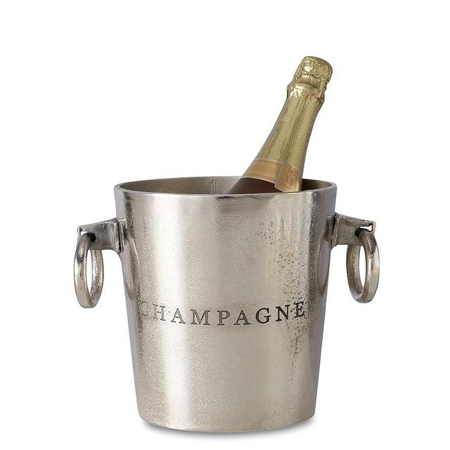 WHW Whole House Worlds Luxury Champagne Ice Bucket, Thick Gauge Walls, Handles, 7 Diameter, Handmade, Aluminum Nickel, Highly Polished, Silver Craft Finish