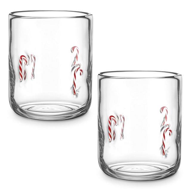 Honeydak 2 Pack Christmas Icon Juice Glass 16 oz Candy Canes Stemless Wine Drinking Icon Juice Glass Cup Double Old Fashioned Handblown Cocktail Glasses for Christmas Holiday Party Supplies Gifts