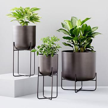 Large Spun Metal Standing Planter - Antique Bronze