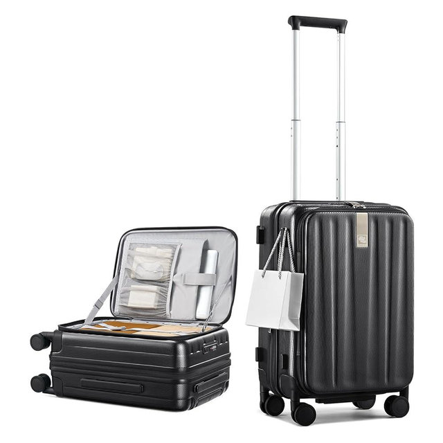 Hanke 20 Inch Expandable Carry On Luggage Airline Approved Top Opening Hard Shell Suitcases with Wheels Lightweight Travel Luggage Carry On Suitcase for Woman Men-Jet Black