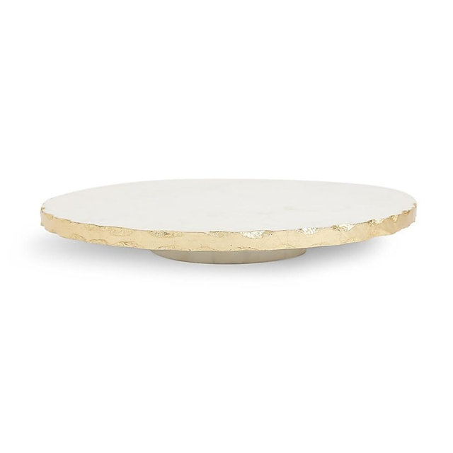 Marble Lazy Susan with Gold Foiling 11.75 Inch - Elegant Kitchen Turntable Organizer for Dining Table, Marble Lazy Susan Display - Sleek and Functional Rotating Serving Tray