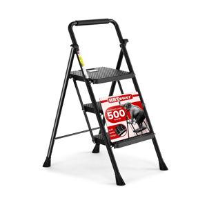 HBTower Step Ladder, Folding Step Stool with Wide Anti-Slip Pedal, Sturdy Steel Ladder, Convenient Handrail, Lightweight, Portable Steel Step Stool