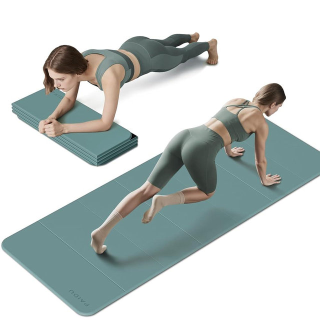 PAIDU Foldable Fitness Yoga Mat | 2/5" (10MM) Extra Thick | SGS Certified Non-Slip TPE | 75x26" Extra Long-Wide | Portable & Easy Store | for Yoga, Pilates, Home Gym & Full-Body Workouts