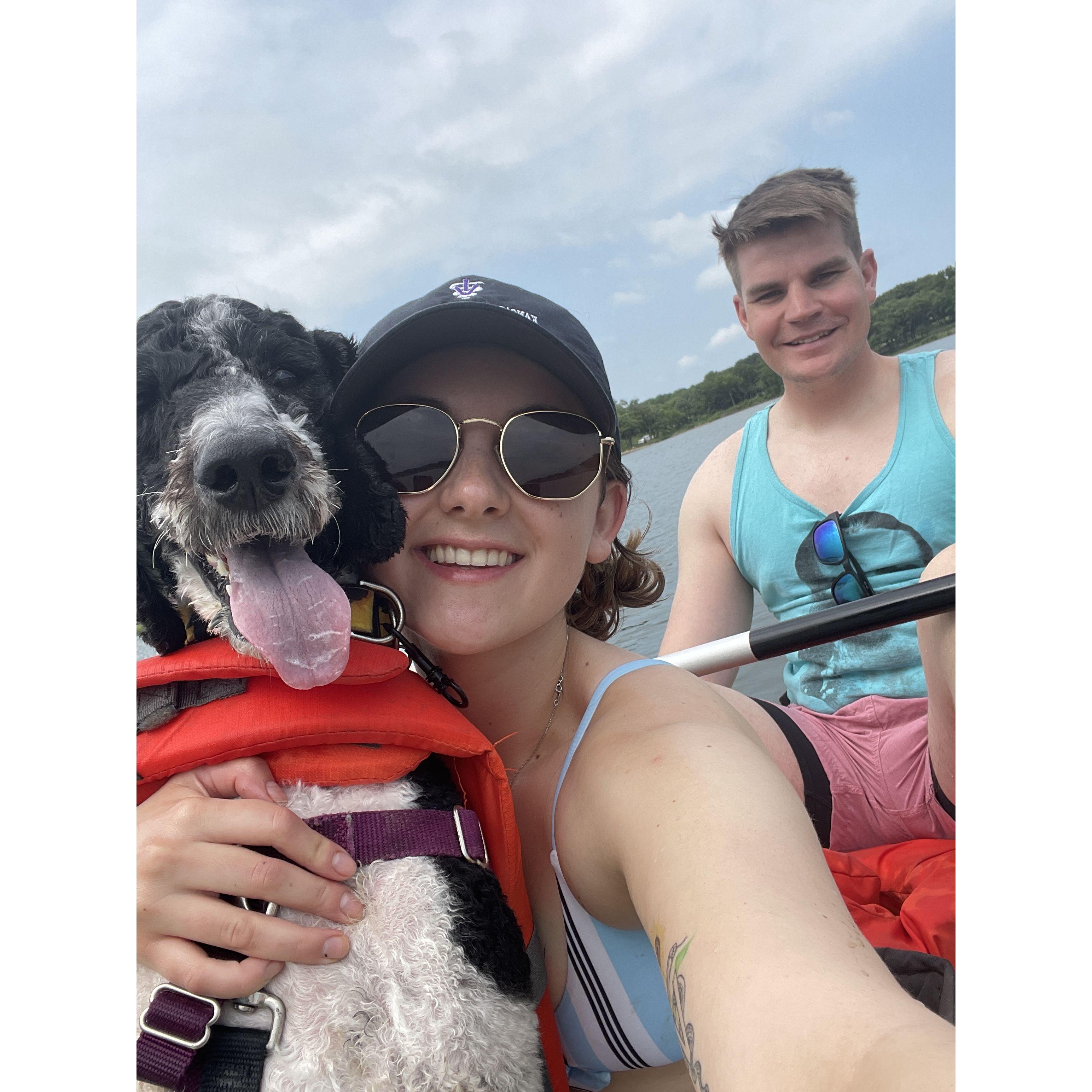 Kayaking with Sully - she jumped off the kayak and almost drowned shortly after this picture