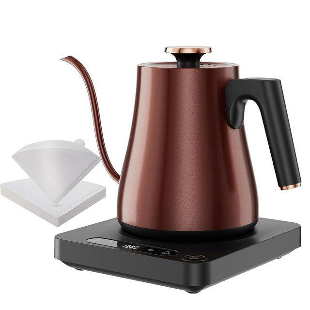 Smart Gooseneck Electric Kettle 1.0L with Temp Control and Keep Warm, 1000W Rapid Boil In 4 Min, Stainless Steel Kettle for Coffee/Tea, LED Display, Touch Control, Vintage Copper Color, BPA-Free