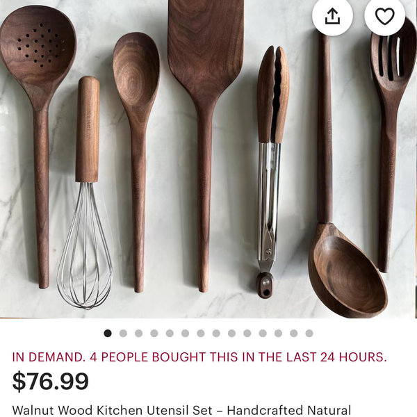 Walnut Wood Kitchen Utensil Set – Handcrafted Natural Cooking Tools 7 piece set – Nontoxic, Plastic-Free, Microplastic-Free, Safe for Nonstick Cookware
