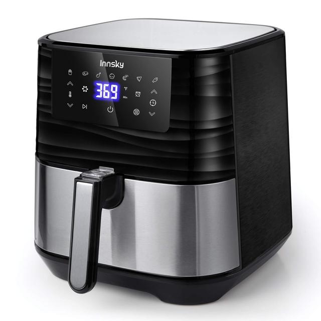 Innsky Air Fryer XL, 5.8QT 1700W Electric Stainless Steel Air Fryers Oven Oilless Cooker, 7 Cooking Presets, Preheat & LED Digital Touchscreen, Nonstick Square Basket, 2 Years Warranty (32 Recipe book )