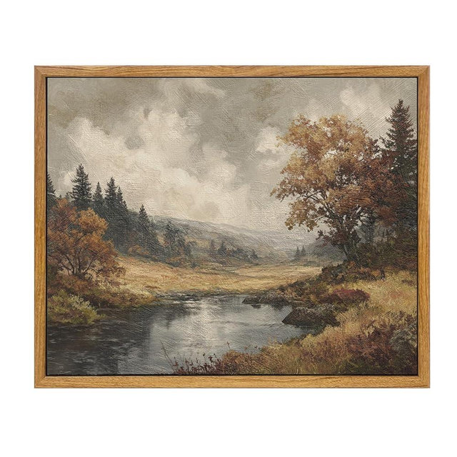 KBKBART Framed Canvas Wall Art for Living Room, Autumn Fall River Dawn Forest Trees Nature Landscape Wall Decor Picture Prints Art Home Bathroom Artwork, 12"x16"