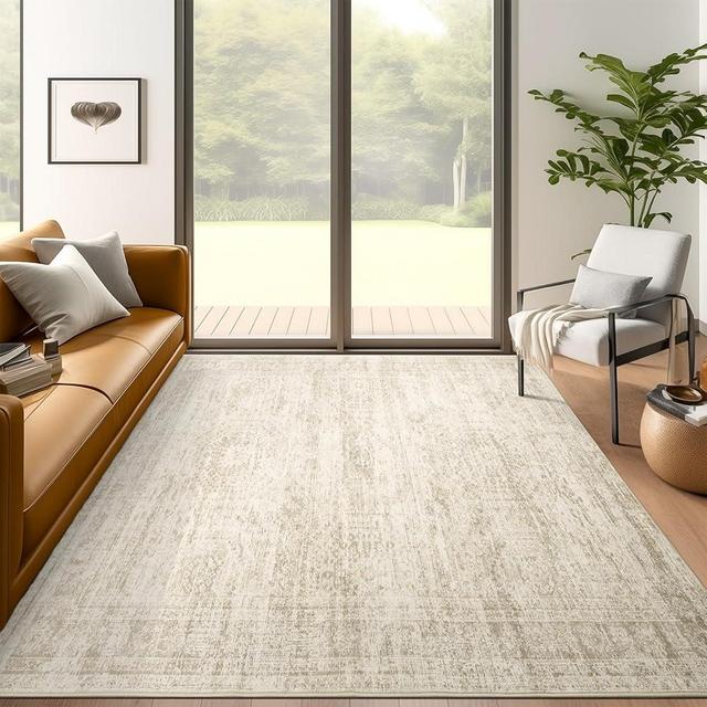 Soalmost 5x7 Area Rug Beige Rug Low Pile Indoor Washable Rugs for Bedroom Living Room Area Rugs 5x7 for Dining Room Foldable Non-Slip Thin Rugs