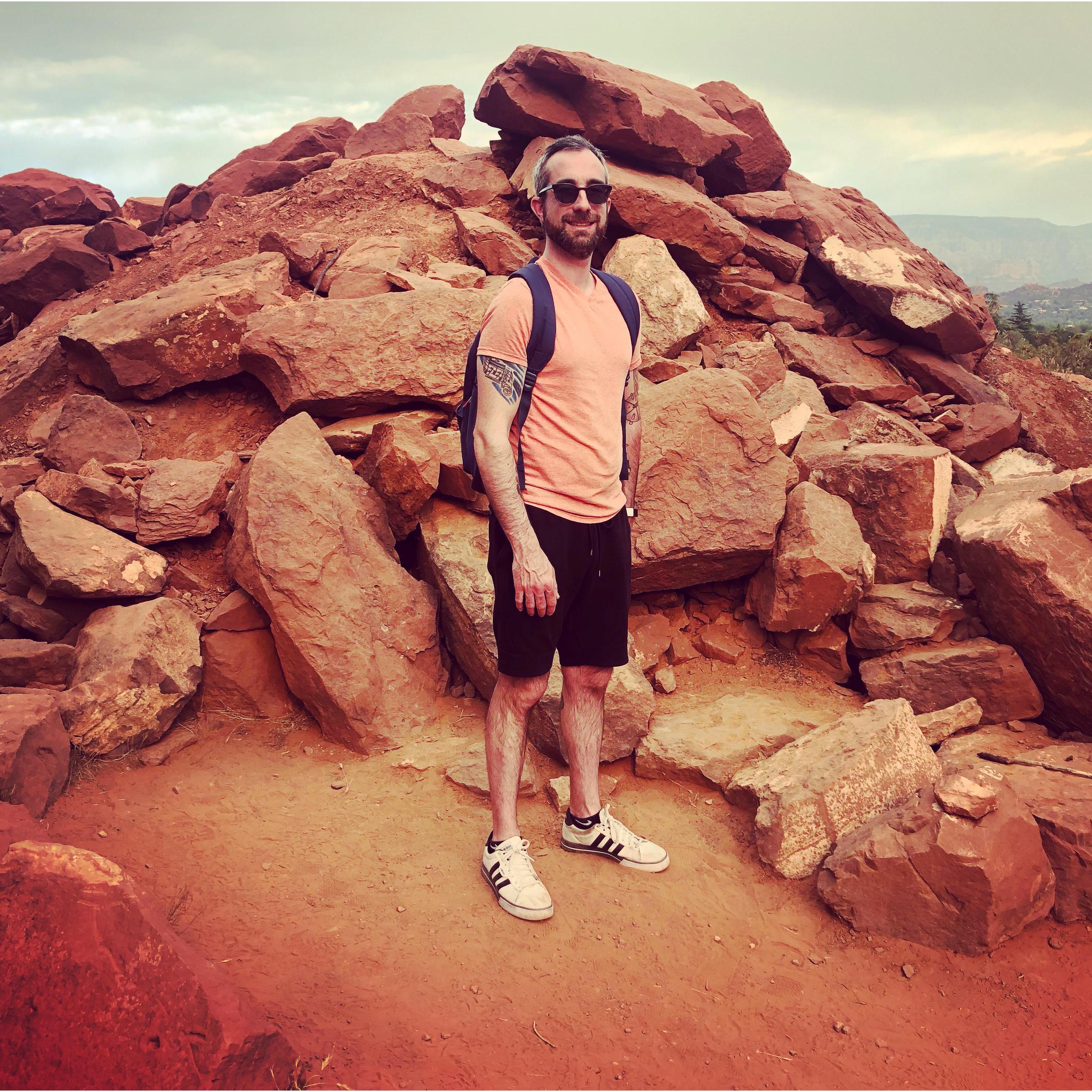 Jeremy looking as handsome as ever at Peace Park in Sedona, AZ.  Summer of 2021, just months before getting engaged.