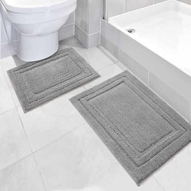 HOMEIDEAS Bathroom Rugs and Mats Set 2 Piece Grey 16x24 + 20x32 inch, Ultra Soft Microfiber Bath Rugs Non-Slip Machine Washable, Water Absorbent and Quick Dry Plush Shower Floor Carpet for Bathroom