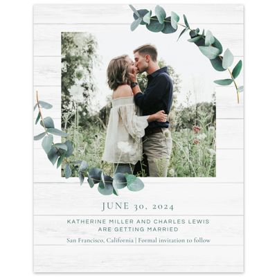 Light Wood, White Wedding Digital Save the Date - Galata Wreath