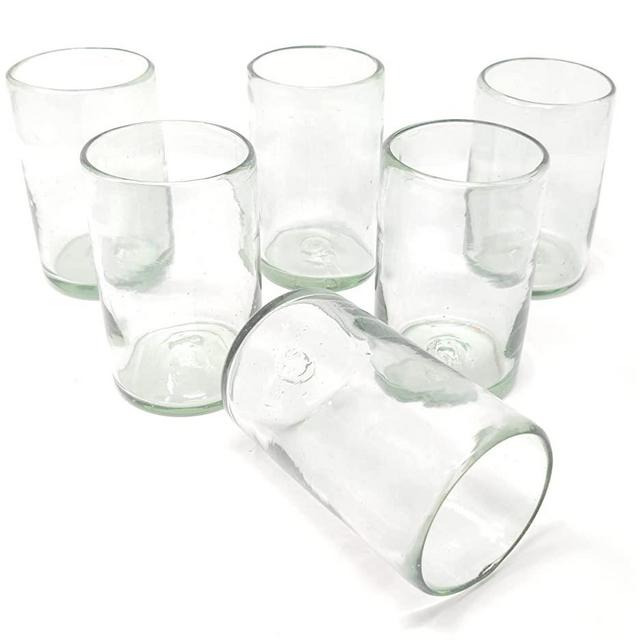 Dos Sueños Hand Blown Mexican Drinking Glasses – Set of 6 Natural Clear Glasses (14 oz each)