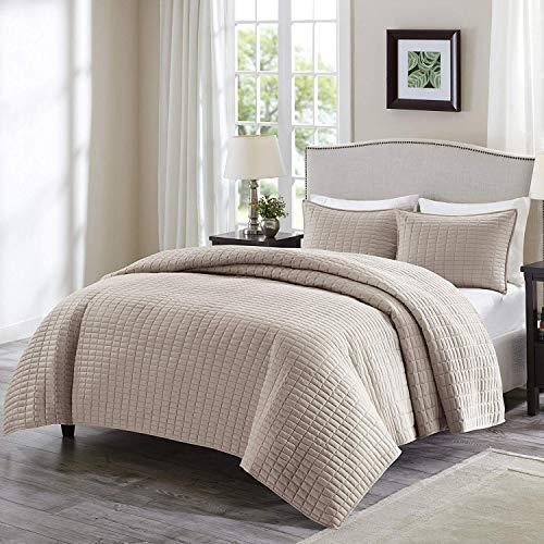 Comfort Spaces Kienna Quilt Coverlet Bedspread Ultra Soft Hypoallergenic All Season Lightweight Filling Stitched Bedding Set, King 104"x90", Taupe