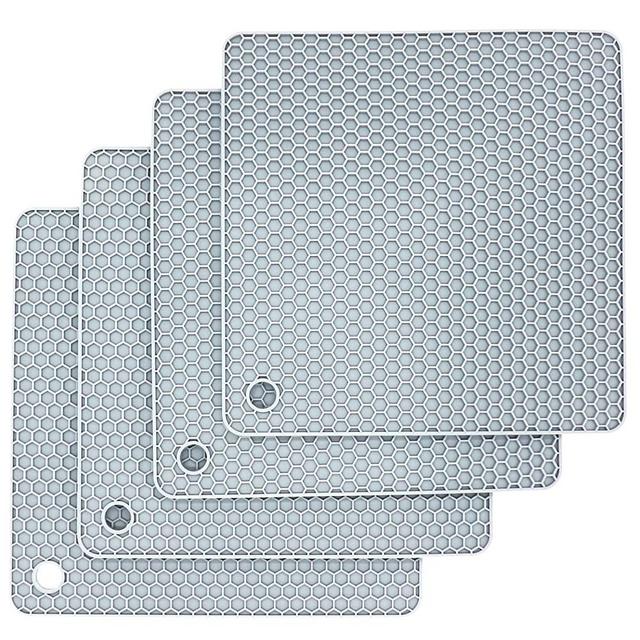 Smithcraft Silicone Pot Mat for Countertop Trivet Pads Heat Resistant Table Placemats 4 Pack,Size:7.5x7.5 Inch, Shape:Square (Light Grey)