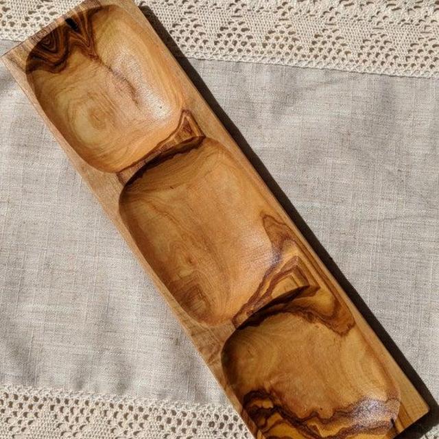 Olive Wood Trio Serving Tray / Trio Appetizer Platter