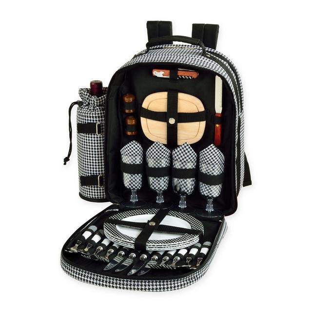 Picnic at Ascot Houndstooth Collection 4-Person Picnic Backpack in Black/White