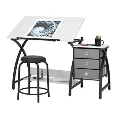 SD Studio Designs 13326 Comet Center with Stool, Black/White, 50" W x 23.75" D x 29.5" H