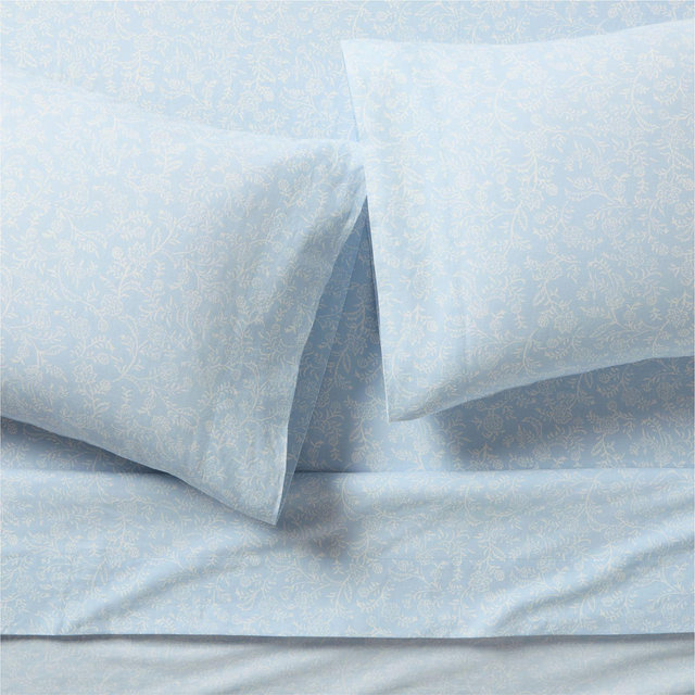Aire Natural EUROPEAN FLAX ™-Certified Linen Ditsy Floral Pale Blue Queen Bed Sheet Set
