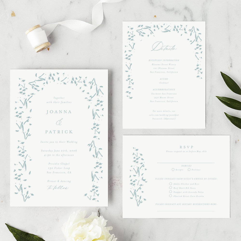Regal Portrait Letterpress | Dusty Blue | Zola Wedding Invitations