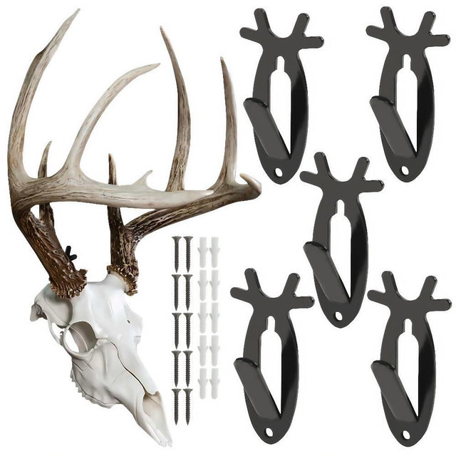 PIT66 5 Pack European Mount Skull Hanger,Stainless Steel Wall Mount Bracket for Hanging Deer, Mule, Antelope, Coyote, Small Game Animals,20 LB Living Room Bedroom Home Decor Hook