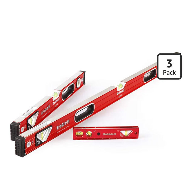 Goldblatt 3-Piece Torpedo Level Set - 9", 24", 48" Spirit Level Included, Aluminum Alloy Construction