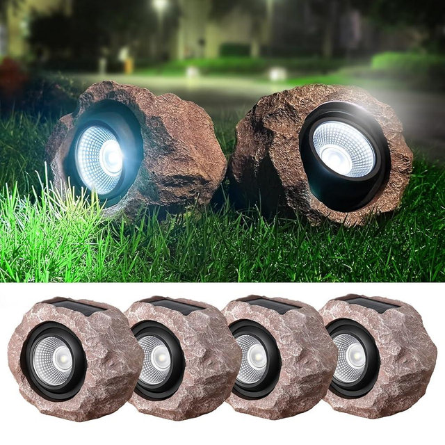 Timeflies Solar Rock Lights Outdoor, 4 Pack Super Bright Solar Spot Lights Outdoor IP65 Waterproof Solar Yard Lights, Auto On/Off Solar Garden Lights for Paths, Sidewalks, Yards, Landscapes, Patios