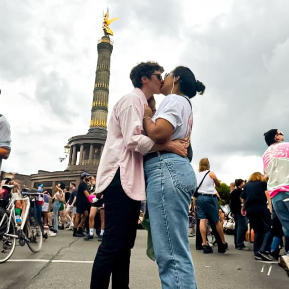 Our first Pride march since moving in together—and we had to recreate the kiss from our very first Pride, back in the year we met.