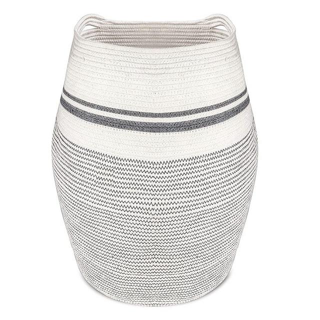Budding Joy Large Laundry Hamper, Foldable Woven Storage Basket, Cotton Rope Basket, Dirty Clothes Hamper for Living Room, Bedroom,Bathroom Modern Curve Storage Bucket, 25.6" Height