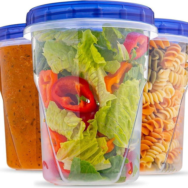 Plastic Food Deli Containers With Twist Top Lids - (32 Oz) - [3 Pack] - Soup & Food Storage Containers Takeout To Go - Airtight Plastic Containers - Microwave, Freezer & Dishwasher Safe BPA-Free