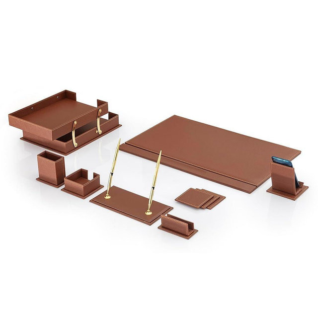 Bonded Set Luxury Leather Desk Pad & Desk Organization Essentials Desk Organizer Leather Desk Organizers