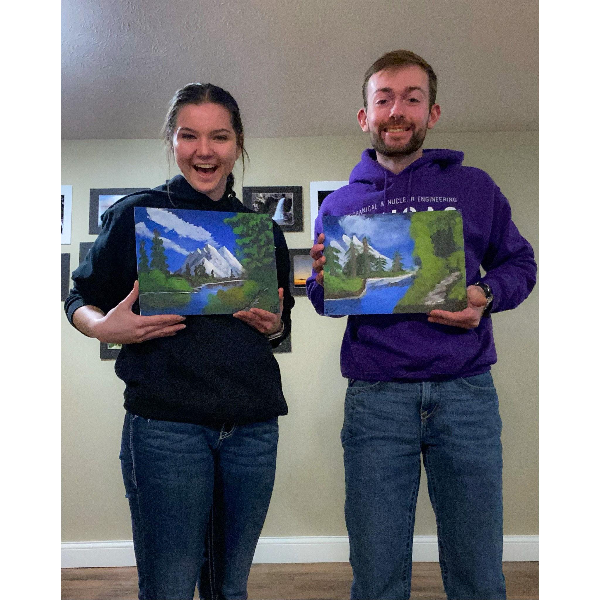 Mallory convinced Jeb to do a Bob Ross painting night. It was an adventure...
