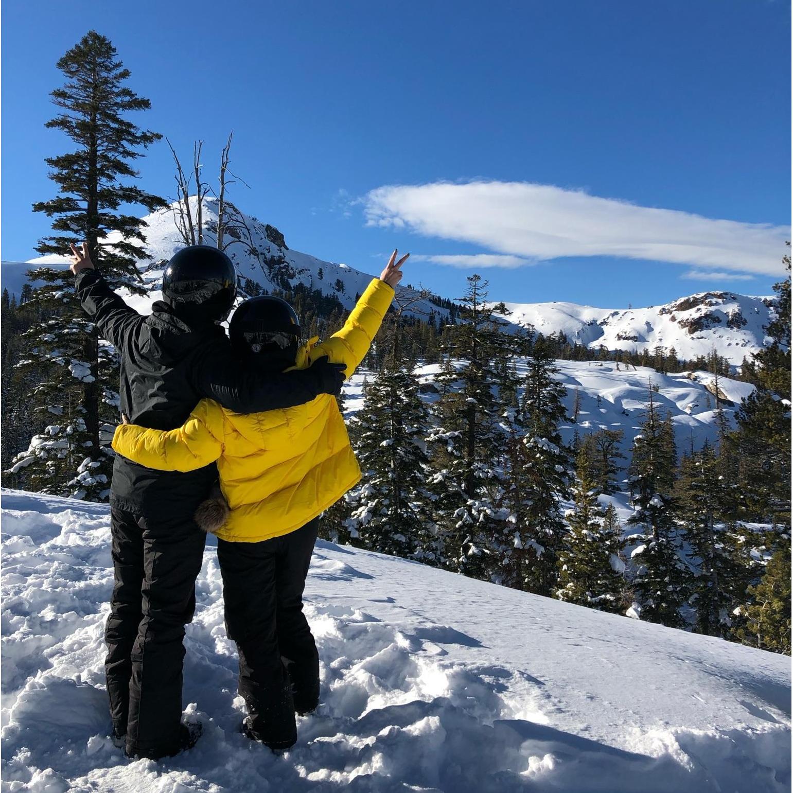The one where Jimin and Anthony went snowmobiling at Lake Tahoe and stopped for a photo.