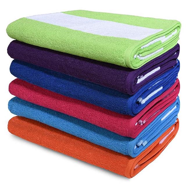 Terry Cabana Stripe Beach Towel and Hotel Pool Towel (32 X 62 inches) - 6 Pack (Purple, Royal Blue, Turquoise, Green, Orange, Pink)