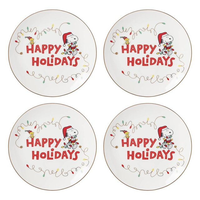Lenox 896321 Snoopy Christmas Accent Plates, Set of 4, Holiday Dinnerware