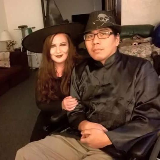 Our first Halloween as a couple. Eric had just had leg surgery and was in a wheelchair