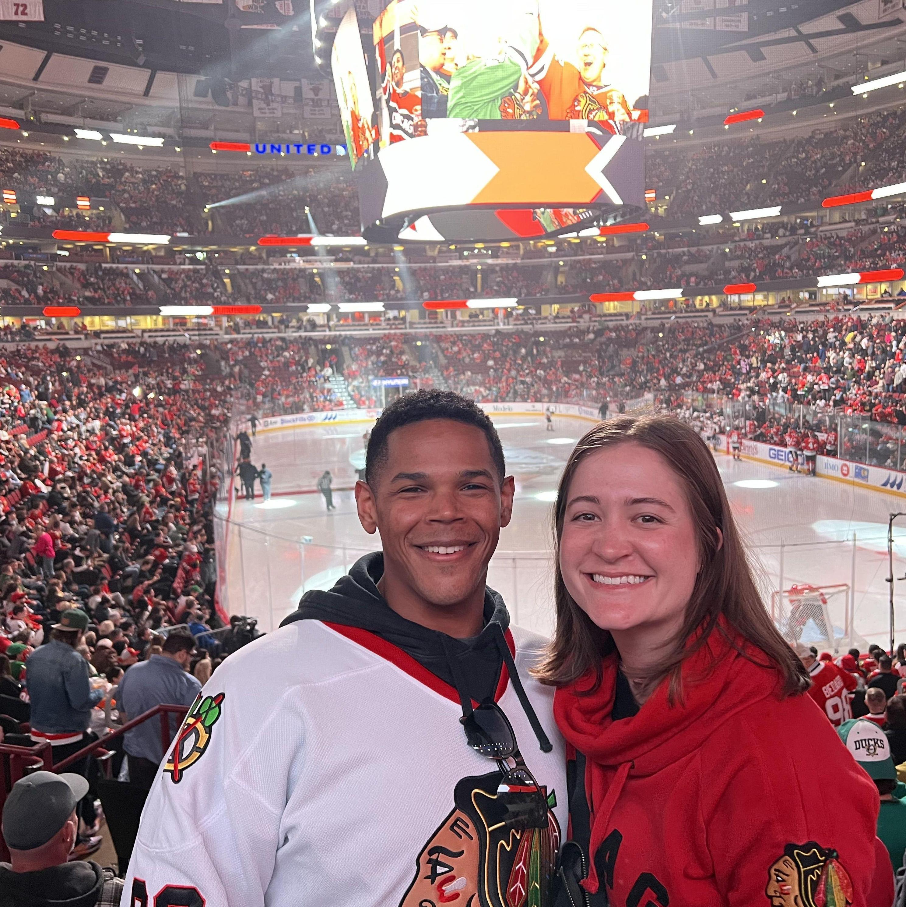 In Chicago to catch a Blackhawks game.