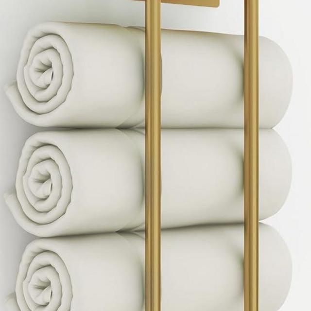 Towel Rack with Metal Shelf and 3 Hooks, BETHOM Towel Racks for Bathroom Wall Mounted, Metal Bath Towel Holder Storage Hand Towels Wall for Small Bathroom, Gold