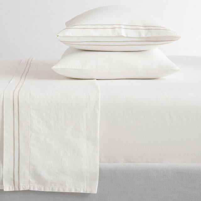 Placed Stripe Hemp Cotton Blend  Sheet Set, King, Natural/Desert Flax