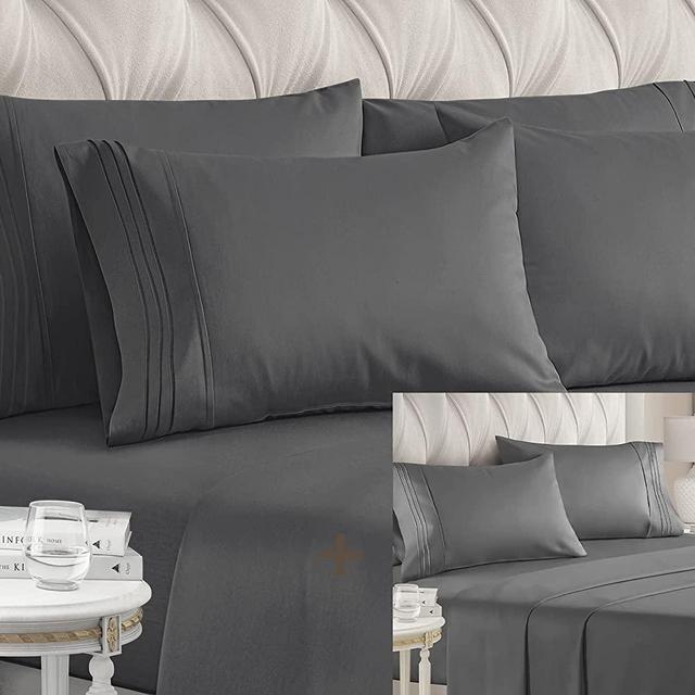 Queen Size 10 PC Luxury Bed Sheet Bundle - Extra Soft Breathable, Cooling Bed Sheets w/ Deep Pockets & Wrinkle Free Finish - Easy Fit Comfy Bed Bundle w/ 4PC & 6PC Bed Linen Sets (Queen, Dark Grey)