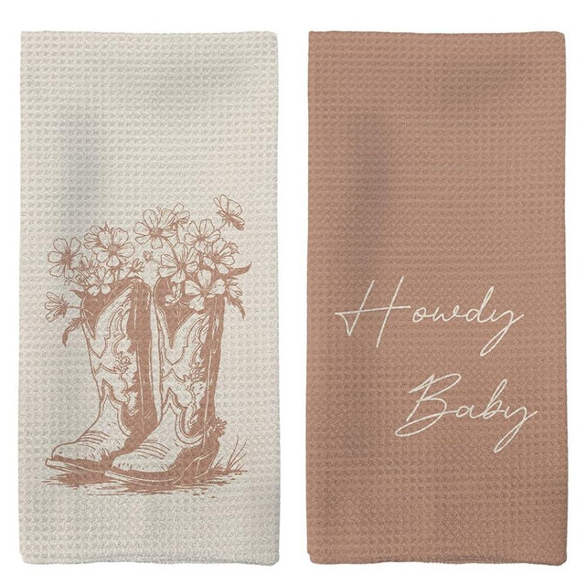 Tzhim Western Kitchen Towels, Preppy Cowboy Hand Towels, Black Cowgirls Boots Floral Rodeo Dishcloths Tea Towel for Kitchen, Vintage Retro Howdy Baby KitchenBathroom Decor Set of 2, 16x24in(Orange)