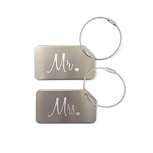 Markha Mr and Mrs Honeymoon Wedding Bridal Shower Gift Luggage Tag Travel Tags Silver (2 Pack)
