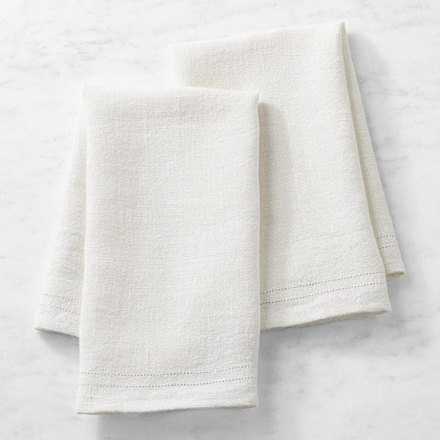 Linen Double Hemstitch Towels, Set of 2, White