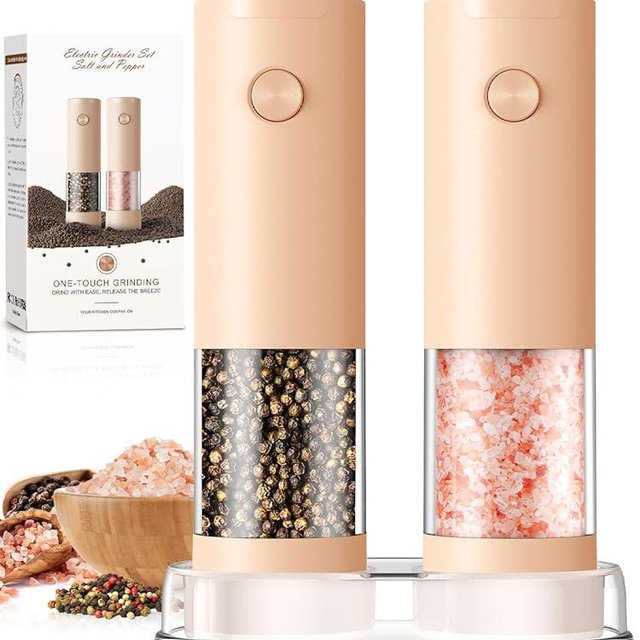 Electric Salt and Pepper Grinder Set Automatic Battery Pepper Mill Shakers Adjustable Coarseness Upgraded Larger Capacity with Led Home and Kitchen Appliances Birthday Gifts for Women Mom