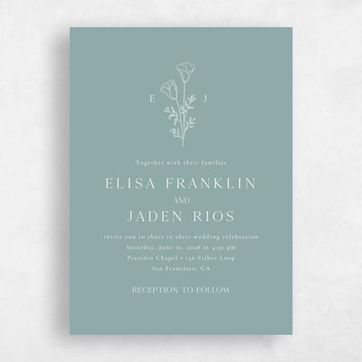 Blue Floral Wedding Invitation - Coquelicot Portrait