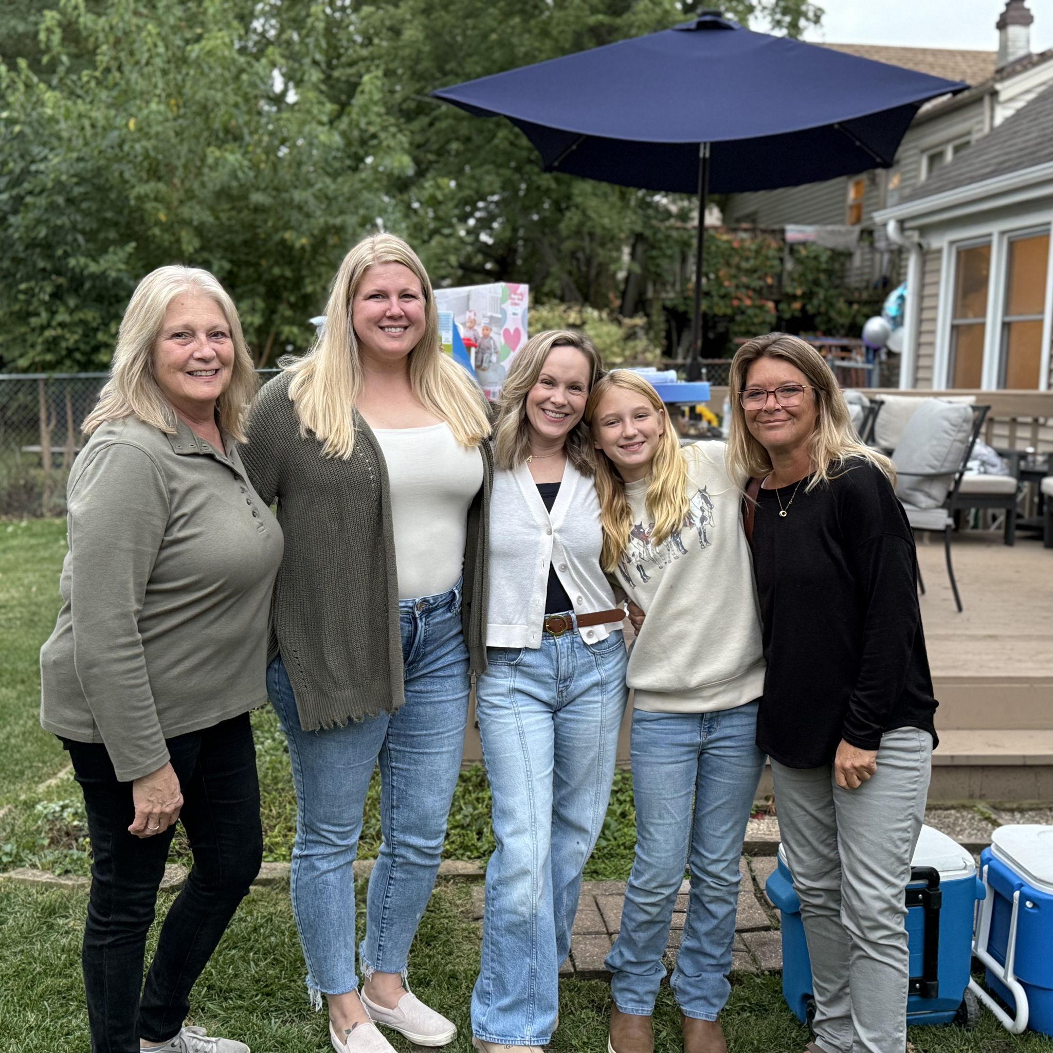 Girl time at Ava's birthday party - Aunt Carole & Stefani Soehn, Emma (Joe's niece) & Christie (Joe's sister)