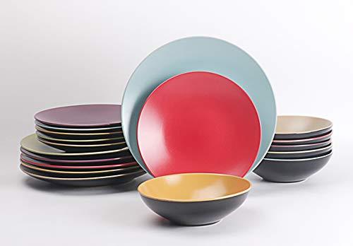 HomeVss Colors Life Dinner 18pc Set, Very Berry - 6 Assorted Colors Berry, Beige, Curry, Olive, Plum and Turquoise