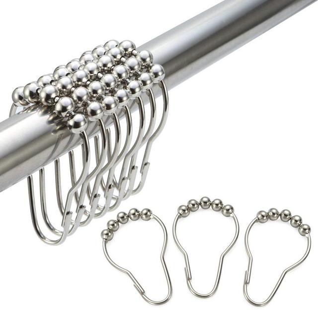 Amazer Rust-Resistant Stainless Steel Shower Curtain Rings Hooks, Set of 12-Polished Nickel
