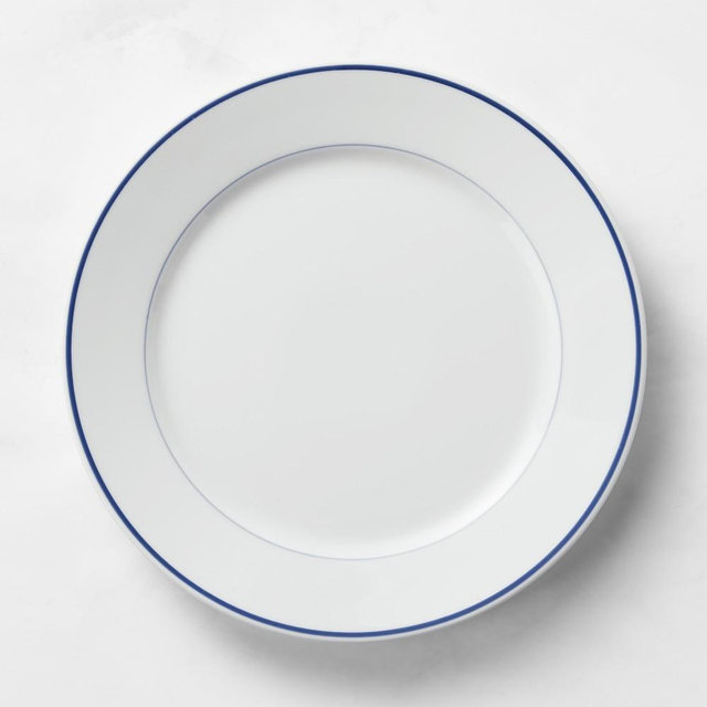 Apilco Tradition Porcelain Blue-Banded Dinner Plates, Set of 8