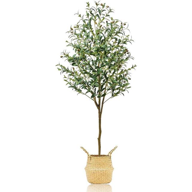 Guheake Artificial Olive Tree 6FT,Tall Faux Potted Olive Silk Tree with Large Faux Olive Branches and Fruits Artificial Green Plant for Home Office Living Room Decor Indoor